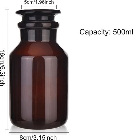 Glass Bottle,Lab Wide Mouth Reagent Bottle,Amber Glass Reagent Bottle,250ml Borosilicate Glass Bottle With Glass Ground Stopper (250ML) in Kuwait
