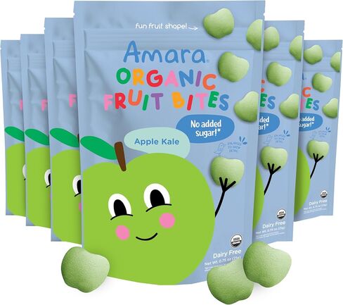 Amara Organic Fruit Bites Sweet Strawberry-لا يوجد سكر إضافي ، وجبات خفيفة من الفواكه العضوية الخالية من الألبان ، مصنوعة من الأطعمة الكاملة العضوية ، ووجبات خفيفة من الفاكهة الصحية الصديقة للحساسية للأطفال-21G 6pk in Kuwait