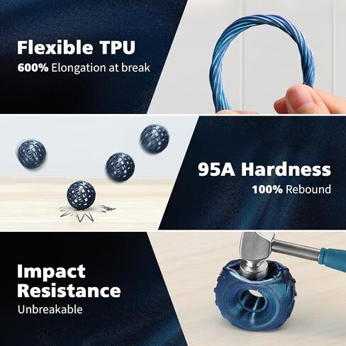YOUSU Silk TPU Filament 1.75mm, 95A TPU 3D Printing Flexible Filament, High Hardness Resilience, Soft Adhesive Material, Elastic, 1kg(2.2lbs), Silk TPU Gold,Dark Gray,Blue,Purple in Saudi Arabia