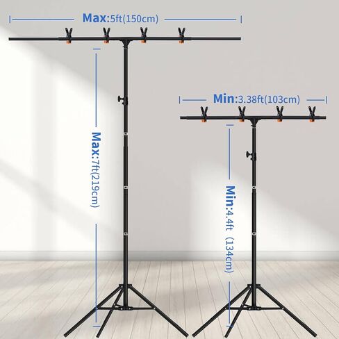 حامل خلفية على شكل حرف T مقاس 8.5 × 5 أقدام (2.6 × 1.5 متر) طقم دعم حامل خلفية استوديو الصور قابل للتعديل مع 4 مشابك خلفية وحقيبة حمل للحفلات وديكور التصوير الفوتوغرافي لحفلات الزفاف in Kuwait