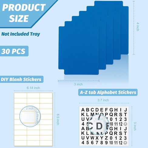 30 Pcs Black Name Badge Dividers 3" x 4"Trading Card Dividers Plastic with A-Z tab Alphabet Stickers Blank DIY Stickers Recipe Index Cards Tray Index Cards Organizer for Note ID Not Included The Tray in Kuwait