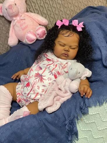Angelbaby 24 Inch Real Life Black Girl Reborn Baby Dolls Big African American Reborn Toddler Doll Soft Silicone Weighted Sleeping Realistic Newborn Doll with Brown Skin Handmade Lifelike Babies Toys in Kuwait