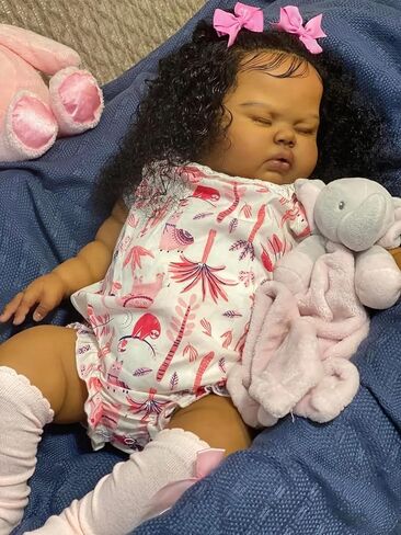 Angelbaby 24 Inch Real Life Black Girl Reborn Baby Dolls Big African American Reborn Toddler Doll Soft Silicone Weighted Sleeping Realistic Newborn Doll with Brown Skin Handmade Lifelike Babies Toys in Kuwait