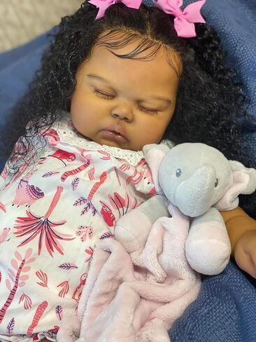 Angelbaby 24 Inch Real Life Black Girl Reborn Baby Dolls Big African American Reborn Toddler Doll Soft Silicone Weighted Sleeping Realistic Newborn Doll with Brown Skin Handmade Lifelike Babies Toys in Kuwait