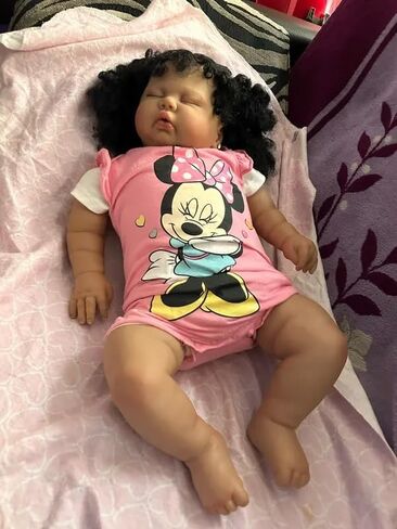 Angelbaby 24 Inch Real Life Black Girl Reborn Baby Dolls Big African American Reborn Toddler Doll Soft Silicone Weighted Sleeping Realistic Newborn Doll with Brown Skin Handmade Lifelike Babies Toys in Kuwait