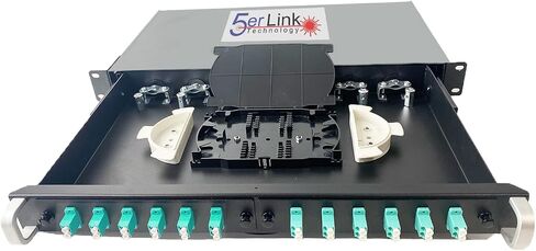 48 Strand 1U Fiber Optic Cable Rack Mount Enclosure with 24 LC Duplex Couplers for 19" Racks or Cabinets | Includes Splice Tray and Fusion Splice Sleeves 60mm Long. (LC OM3) in Kuwait