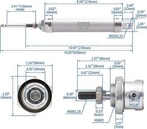 Baomain Mini Air Cylinder MAL 32 X 250 Single Male Thread Rod Dual Action 32 Bore 250 Stroke in Saudi Arabia
