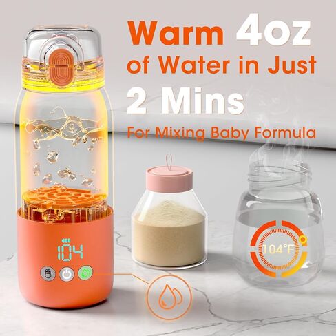 CheriBaby Portable Bottle Warmer for Travel – Dual Heating Modes for Breast Milk & Water, Portable Milk Warmer On-The-Go, Extra Straw Lid, Super Fast Charging, Long Battery Life, 12 Ounces in Kuwait