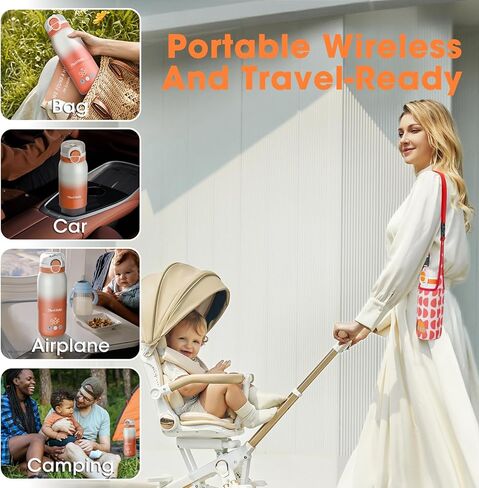 CheriBaby Portable Bottle Warmer for Travel – Dual Heating Modes for Breast Milk & Water, Portable Milk Warmer On-The-Go, Extra Straw Lid, Super Fast Charging, Long Battery Life, 12 Ounces in Kuwait