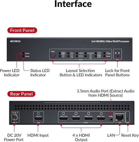 AV Access HDMI 2.0 Switch 4 in 1 Out UHD 4K@60 هرتز و1080p@120 هرتز، HDR10 Dobly Vision و3D، 18 جيجابت في الثانية بدون زمن الوصول، HDCP 2.2، التوصيل والتشغيل، جهاز تحكم عن بعد بالأشعة تحت الحمراء/مقبس/مفتاح زر، رقمي DTS-HD TrueHD صوتي in Kuwait