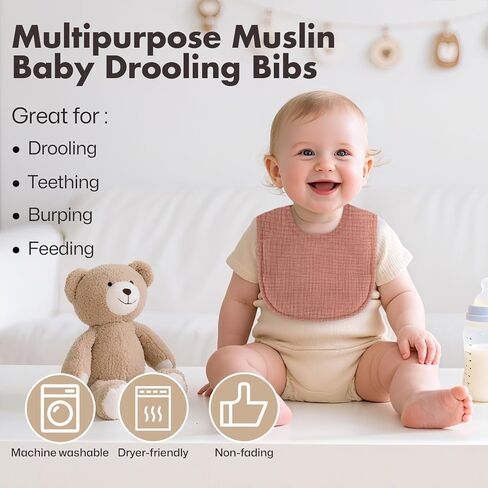 Baby Bibs for Drooling and Teething - 6 Pack Dual Usage Soft Cotton Muslin Bibs for Baby Boys & Girls with Hidden Pocket, Extra Absorbent, Easy to Put On for Toddler, Newborn, Infant in Saudi Arabia