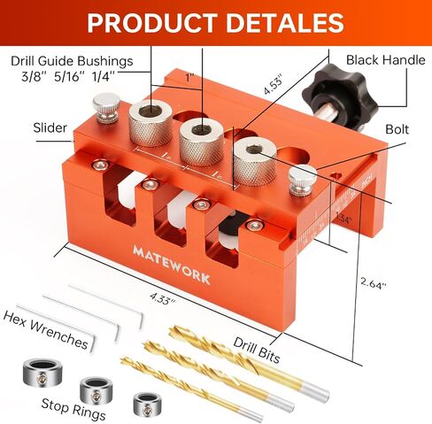 طقم Jig Hole Jig ، نظام جيج ثقب الجيب القابل للتعديل مع أطواق التوقف ، JIG SCREW JIG 30PCs مع مسامير ، قابس خشبي ، وجع Allen للأعمال الخشبية in Kuwait