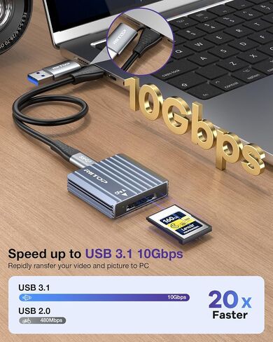 قارئ بطاقات CF Express RIITOP CFexpress Type B وType A إلى USB C 3.2 Gen 2 10Gbps 2in1 محول بطاقة الذاكرة in Kuwait