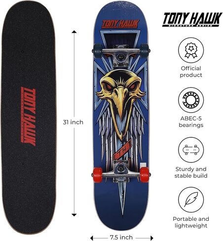 Tony Hawk 22" Complete Cruiser Skateboard, 9-ply Maple Deck Skateboard for Cruising, Carving, Tricks and Downhill, Slime in Kuwait