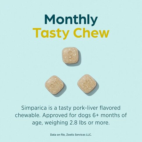 Simparica (Sarolaner) Chewables for Dogs ، 80 mg/tab ، 44.1-88 رطل (أخضر) ، 6 أقراص in Saudi Arabia