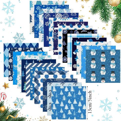 Hicarer 100 Pcs 4 x 4 Inch Christmas Cotton Fabric Square Winter Blue White Quilting Fabric Bundles Patchwork Snowflake Reindeer 25 Styles Christmas Printed Fat Quarter for Xmas Sewing DIY Crafts in Saudi Arabia