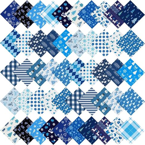 Hicarer 100 Pcs 4 x 4 Inch Christmas Cotton Fabric Square Winter Blue White Quilting Fabric Bundles Patchwork Snowflake Reindeer 25 Styles Christmas Printed Fat Quarter for Xmas Sewing DIY Crafts in Saudi Arabia