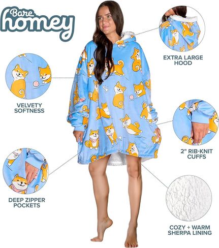 Home Bare Bare Blanket B -Cozy Hoodie - Soft Plush Sherpa - بطانية دافئة ودافئة - ذات أحجام بالغ والأطفال. in Kuwait