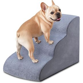 درج الكلاب للكلاب الصغيرة 15.7 "H ، سلالم الحيوانات الأليفة مع رغوة عالية الكثافة ، خطوات الكلاب من 3 خطوات للسرير ، الأريكة أو الأريكة ، تصميم منحدر منحني للجراء ، الحيوانات الأليفة المتوسطة والقطط الأقدم ، 15.7 × 22.4 × 15.7 بوصة ، رمادي in Kuwait