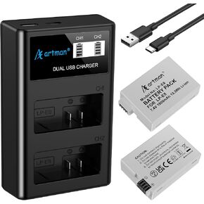 Artman 3-Pack LP-E8 Batteries 1800mAh and 3-Slot LCD Charger Pack for Canon EOS Rebel T2i T3i T4i T5i, EOS Kiss X4 X5 X6 X7i, EOS 550D 600D 650D 700D, LC-E8E Digital Cameras in Kuwait