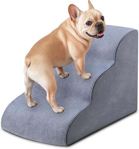 درج الكلاب للكلاب الصغيرة 15.7 "H ، سلالم الحيوانات الأليفة مع رغوة عالية الكثافة ، خطوات الكلاب من 3 خطوات للسرير ، الأريكة أو الأريكة ، تصميم منحدر منحني للجراء ، الحيوانات الأليفة المتوسطة والقطط الأقدم ، 15.7 × 22.4 × 15.7 بوصة ، رمادي in Kuwait
