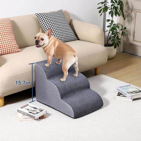 درج الكلاب للكلاب الصغيرة 15.7 "H ، سلالم الحيوانات الأليفة مع رغوة عالية الكثافة ، خطوات الكلاب من 3 خطوات للسرير ، الأريكة أو الأريكة ، تصميم منحدر منحني للجراء ، الحيوانات الأليفة المتوسطة والقطط الأقدم ، 15.7 × 22.4 × 15.7 بوصة ، رمادي in Kuwait