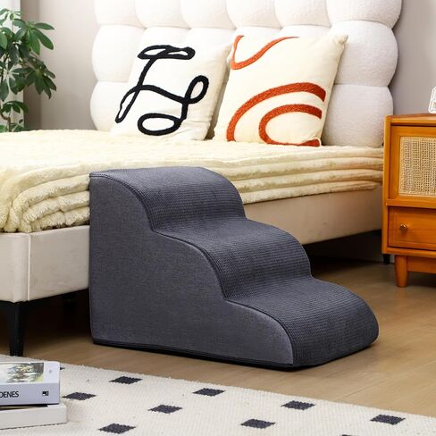 درج الكلاب للكلاب الصغيرة 15.7 "H ، سلالم الحيوانات الأليفة مع رغوة عالية الكثافة ، خطوات الكلاب من 3 خطوات للسرير ، الأريكة أو الأريكة ، تصميم منحدر منحني للجراء ، الحيوانات الأليفة المتوسطة والقطط الأقدم ، 15.7 × 22.4 × 15.7 بوصة ، رمادي in Kuwait