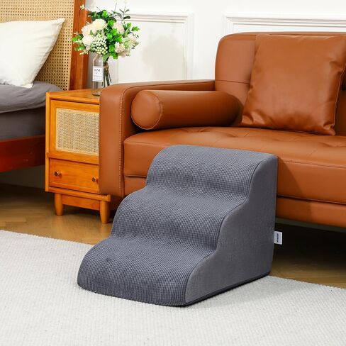 درج الكلاب للكلاب الصغيرة 15.7 "H ، سلالم الحيوانات الأليفة مع رغوة عالية الكثافة ، خطوات الكلاب من 3 خطوات للسرير ، الأريكة أو الأريكة ، تصميم منحدر منحني للجراء ، الحيوانات الأليفة المتوسطة والقطط الأقدم ، 15.7 × 22.4 × 15.7 بوصة ، رمادي in Kuwait