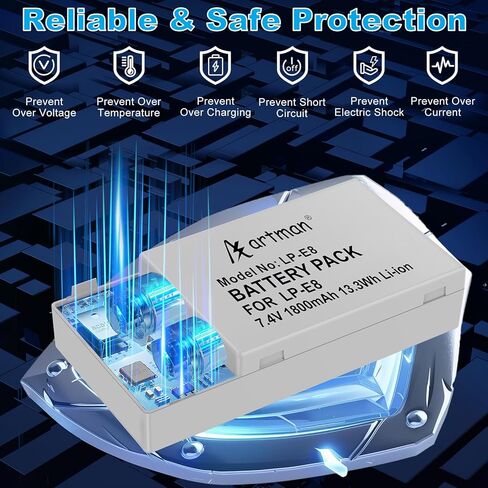 Artman 3-Pack LP-E8 Batteries 1800mAh and 3-Slot LCD Charger Pack for Canon EOS Rebel T2i T3i T4i T5i, EOS Kiss X4 X5 X6 X7i, EOS 550D 600D 650D 700D, LC-E8E Digital Cameras in Kuwait