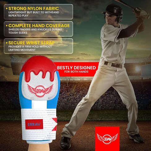 Sliding Mitt Youth, Baseball Softball Sliding Gloves for Youth Adult, Neoprene Baseball Sliding mitt, Hand Wrist Protective Baseball Hand Guard Elastic Compression Strap (Blue&Red) in Saudi Arabia