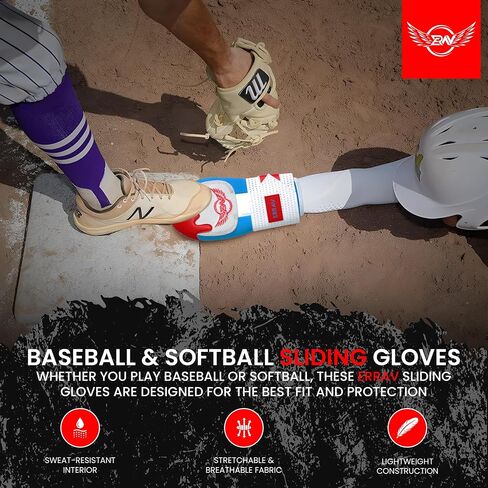 Sliding Mitt Youth, Baseball Softball Sliding Gloves for Youth Adult, Neoprene Baseball Sliding mitt, Hand Wrist Protective Baseball Hand Guard Elastic Compression Strap (Blue&Red) in Saudi Arabia