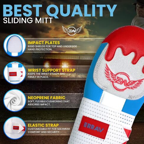Sliding Mitt Youth, Baseball Softball Sliding Gloves for Youth Adult, Neoprene Baseball Sliding mitt, Hand Wrist Protective Baseball Hand Guard Elastic Compression Strap (Blue&Red) in Saudi Arabia