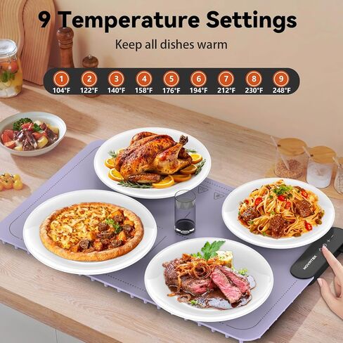 Electric Food Warming Mat with 9 Temperature Settings, Quick Heating Pad, Auto-Off Timer, Portable Silicone Food Warmer for Parties and Buffets in Saudi Arabia