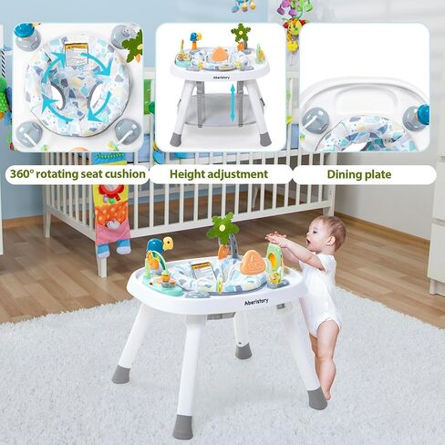 تايم متابعين ® مركز نشاط الأطفال | 3 مراحل 4MODES ACTIVITION CENTER & PLAY TABLE | تصميم Montessori- ملهى | Exersaucer ، Jumper & Bouncer for Baby Ages 6m+ (Gray) in Kuwait