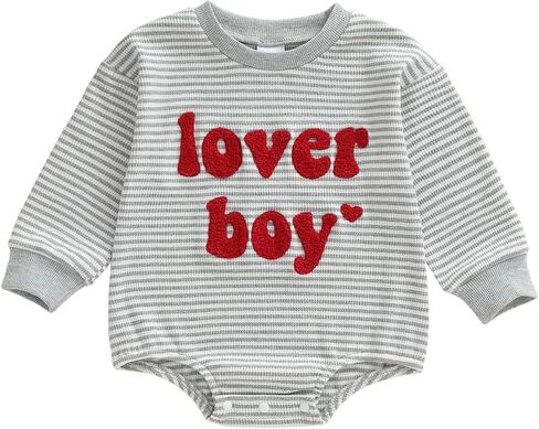 Newborn Baby Boys Romper Sweatshirt Lover Boy Letter Embroidery Bodysuit Sweater Valentines Day Outfit Clothes in Kuwait