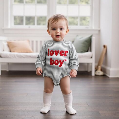Newborn Baby Boys Romper Sweatshirt Lover Boy Letter Embroidery Bodysuit Sweater Valentines Day Outfit Clothes in Kuwait