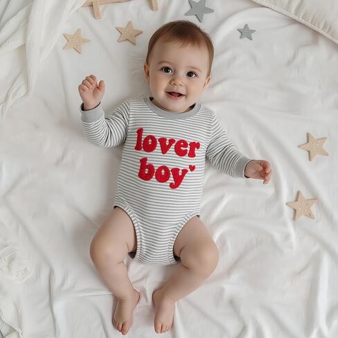 Newborn Baby Boys Romper Sweatshirt Lover Boy Letter Embroidery Bodysuit Sweater Valentines Day Outfit Clothes in Kuwait