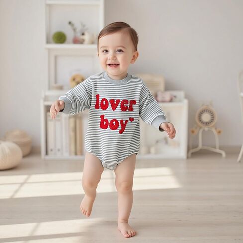 Newborn Baby Boys Romper Sweatshirt Lover Boy Letter Embroidery Bodysuit Sweater Valentines Day Outfit Clothes in Kuwait