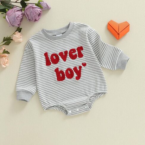 Newborn Baby Boys Romper Sweatshirt Lover Boy Letter Embroidery Bodysuit Sweater Valentines Day Outfit Clothes in Kuwait