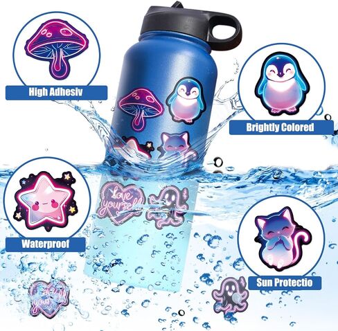 Water Bottle Stickers 300 Pcs Cute Cool Neon Sticker Packs, Classroom Rewards Prizes for Kids, Waterproof Vinyl Stickers for Water Bottles Laptop Scrapbooking Skateboard Journal Guitar Suitcase etc in Saudi Arabia