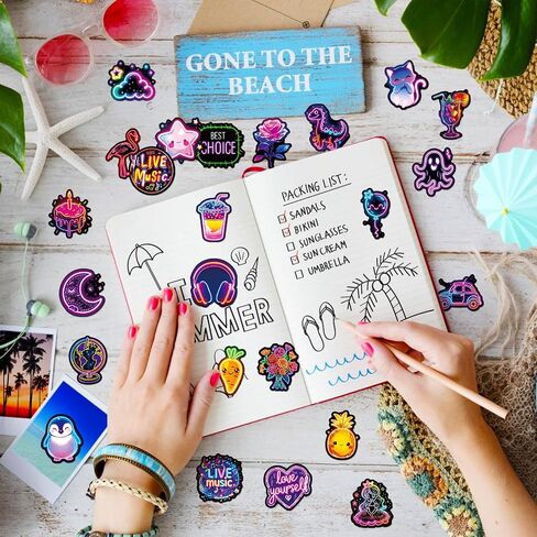 Water Bottle Stickers 300 Pcs Cute Cool Neon Sticker Packs, Classroom Rewards Prizes for Kids, Waterproof Vinyl Stickers for Water Bottles Laptop Scrapbooking Skateboard Journal Guitar Suitcase etc in Saudi Arabia