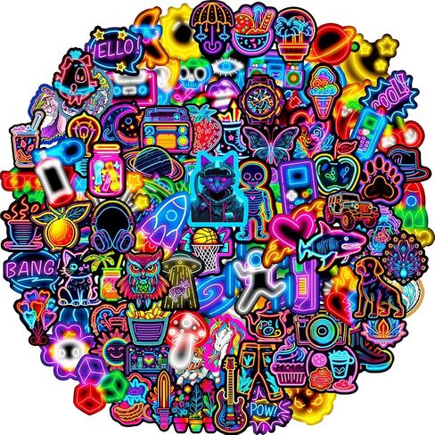 Water Bottle Stickers 300 Pcs Cute Cool Neon Sticker Packs, Classroom Rewards Prizes for Kids, Waterproof Vinyl Stickers for Water Bottles Laptop Scrapbooking Skateboard Journal Guitar Suitcase etc in Saudi Arabia