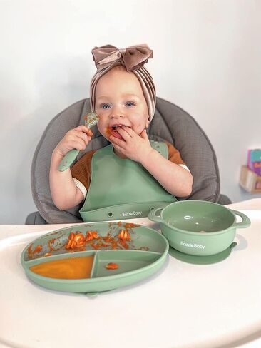 Silicone Baby Feeding Set – Led Weaning Supplies with Suction Plate, Bowl with Lid, Bib & Spoon – Baby Feeding Essentials for 6-12 Months, Plates and Utensils Set (Mint) in Kuwait