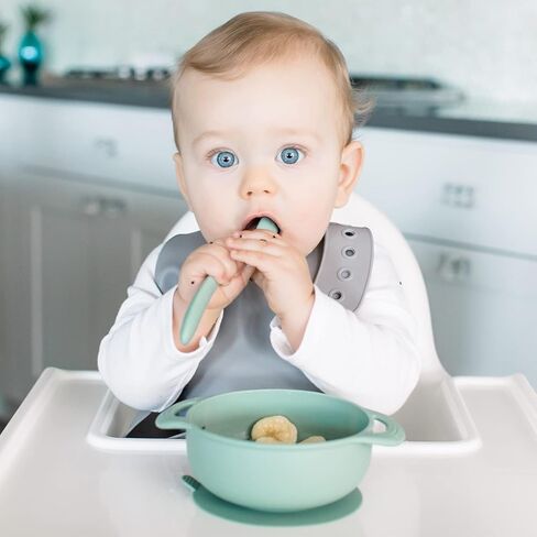 Silicone Baby Feeding Set – Led Weaning Supplies with Suction Plate, Bowl with Lid, Bib & Spoon – Baby Feeding Essentials for 6-12 Months, Plates and Utensils Set (Mint) in Kuwait