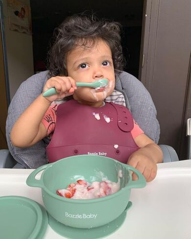 Silicone Baby Feeding Set – Led Weaning Supplies with Suction Plate, Bowl with Lid, Bib & Spoon – Baby Feeding Essentials for 6-12 Months, Plates and Utensils Set (Mint) in Kuwait