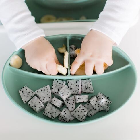 Silicone Baby Feeding Set – Led Weaning Supplies with Suction Plate, Bowl with Lid, Bib & Spoon – Baby Feeding Essentials for 6-12 Months, Plates and Utensils Set (Mint) in Kuwait