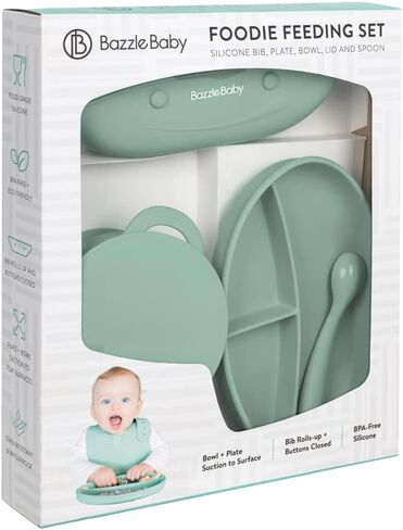Silicone Baby Feeding Set – Led Weaning Supplies with Suction Plate, Bowl with Lid, Bib & Spoon – Baby Feeding Essentials for 6-12 Months, Plates and Utensils Set (Mint) in Kuwait