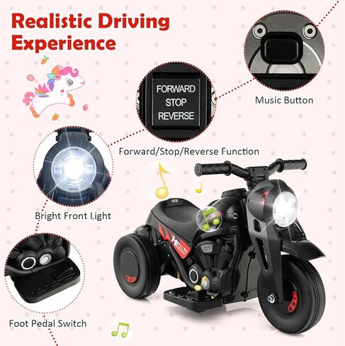 Honey Joy Pink Ride على دراجة نارية ، دراجة نارية صغار 6 فولت مع صانع الفقاعة ، ضوء LED ، الموسيقى ، دواسة القدم ، دراجة نارية كهربائية تعمل بالبطارية للأمام/الخلف ، من أجل الأطفال ، هدية للبنات الأولاد in Kuwait