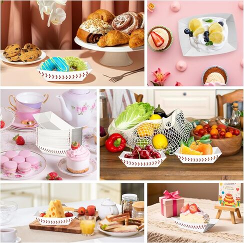 MotBach 50 Pack 2Lb Paper Food Boat Trays, Baseball Birthday Decorations Baseball Party Favors, Disposable Paper Food Serving Tray Boat Plate for Snack Popcorn Bakery Dessert Sandwich Taco Fries Nacho in Kuwait