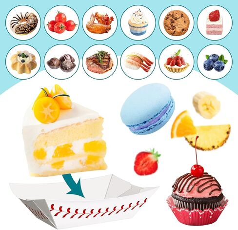 MotBach 50 Pack 2Lb Paper Food Boat Trays, Baseball Birthday Decorations Baseball Party Favors, Disposable Paper Food Serving Tray Boat Plate for Snack Popcorn Bakery Dessert Sandwich Taco Fries Nacho in Kuwait